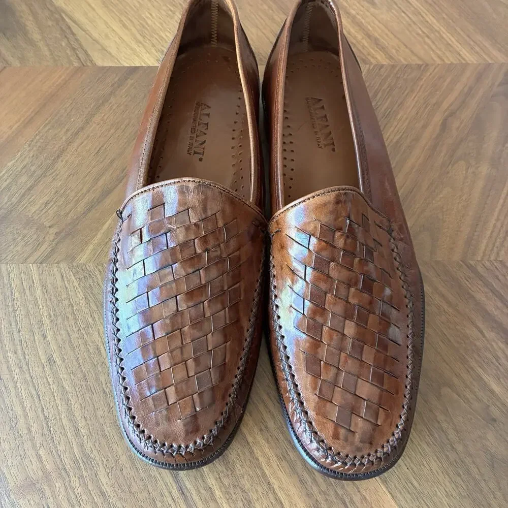 Alfani Men's Dress Shoes Basketweave Hand Woven Slip-On Loafers Brown Size 10 ½
